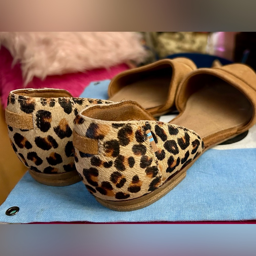 Toms Jutti Flat - tan suede and short faux leopard print.